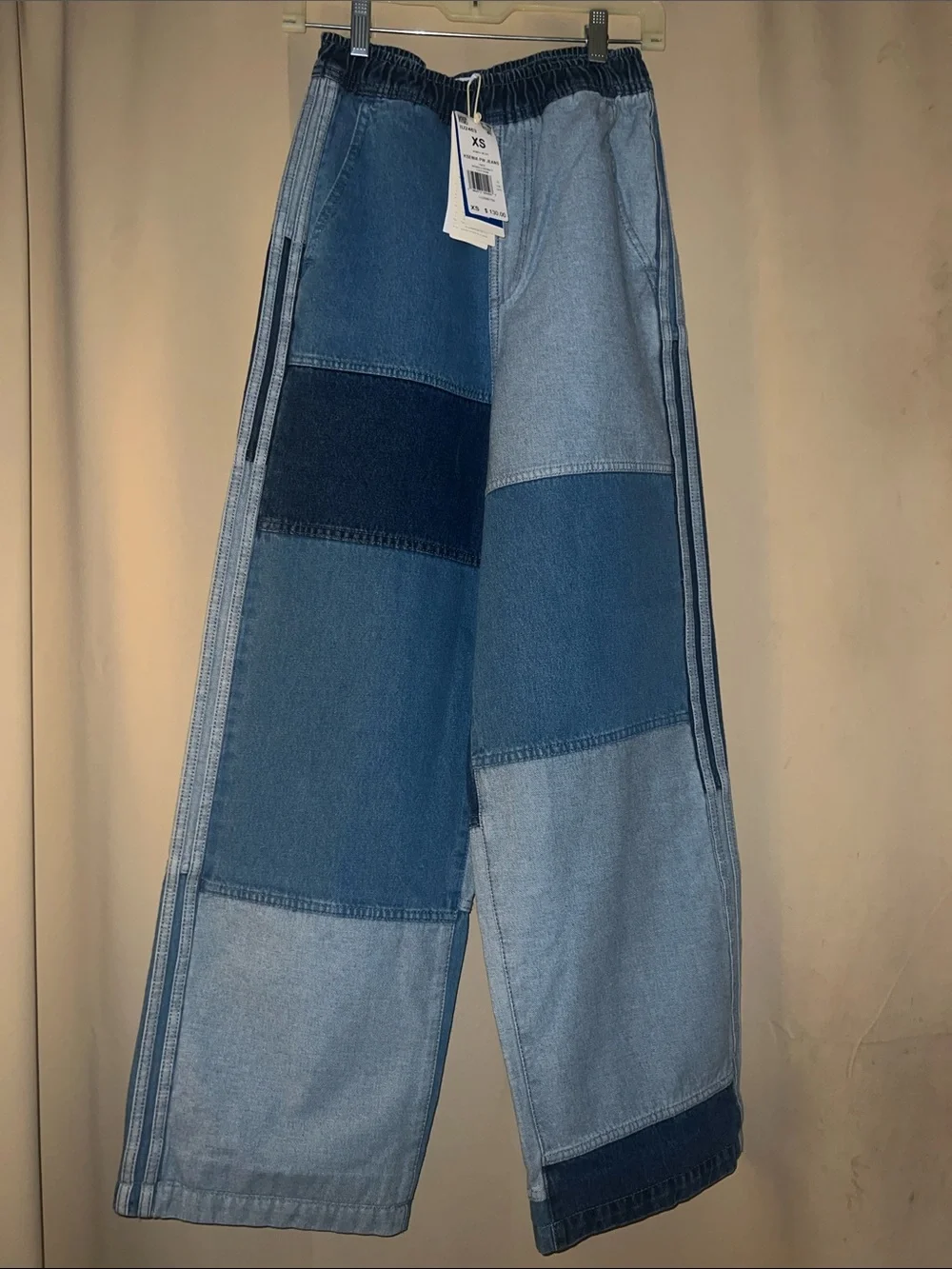 adidas Women's Patchwork Blue Wide-Leg Jeans